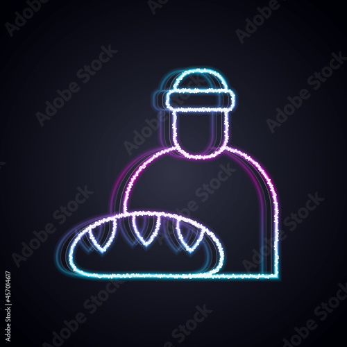 Glowing neon line Feeding the homeless icon isolated on black background. Help and support. Giving food to the hungry concept. Vector