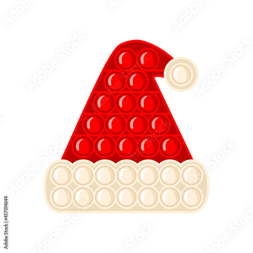 Trendy antistress sensory toy Pop it fidget in Santa hat shape in flat style isolated on white background.