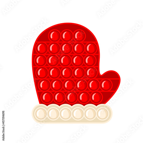 Trendy antistress sensory toy Pop it fidget in Santa mitten shape in flat style isolated on white background.