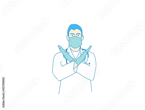 male doctor in protective clothing,gloves and mask holding , Coronavirus, social distancing and health concept.