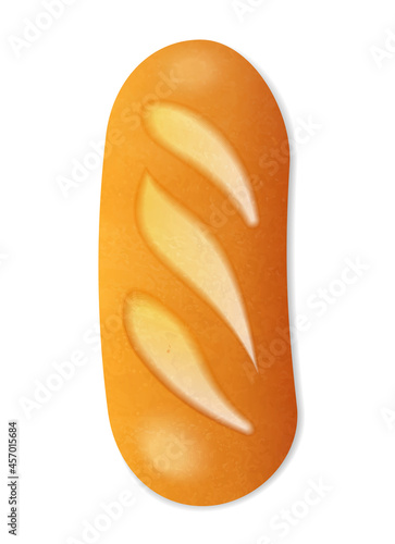 Bread, loaf isolated on white background. Fresh snack, healthy food concept. Closeup Vector 3d illustration