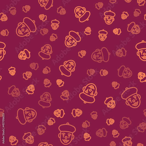 Brown line French mime icon isolated seamless pattern on red background. Vector