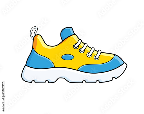 Yellow blue modern trendy sport sneaker shoe isolated cartoon vector