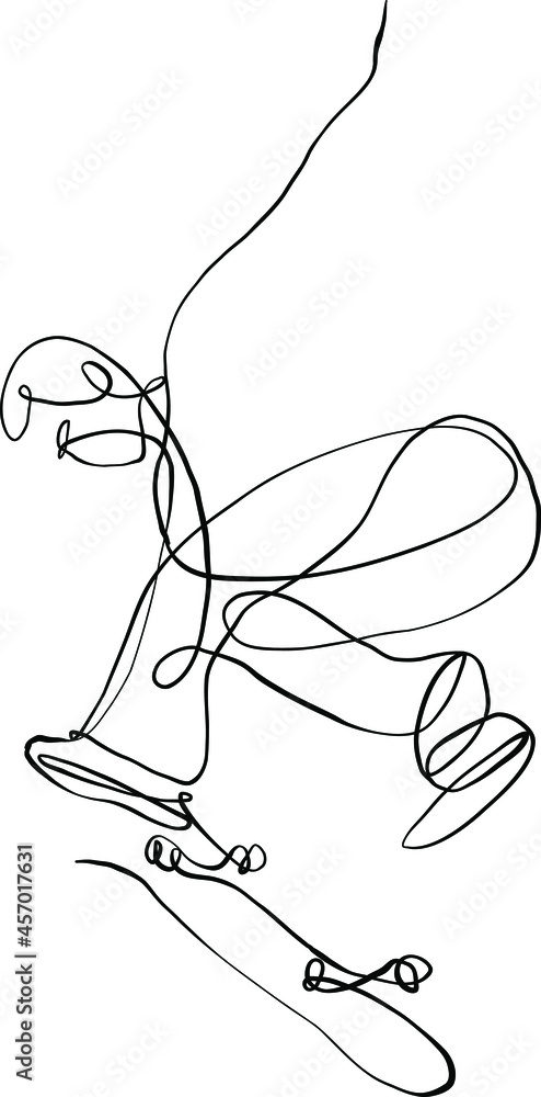 the vector illustration sketch of the skateboarder doing trick on the skateboard