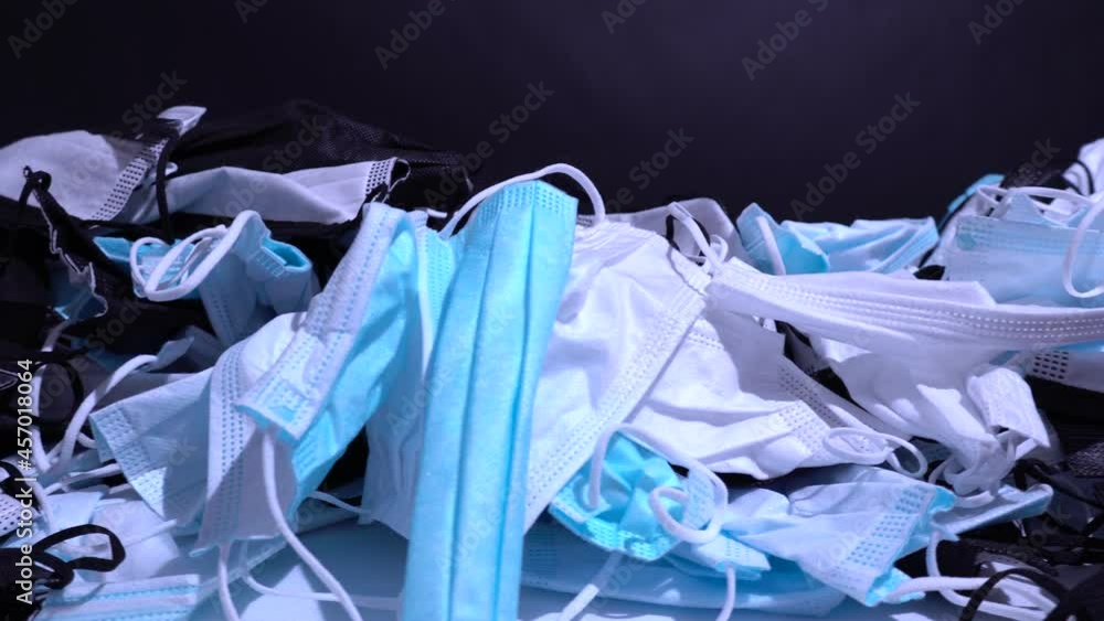 Single use medical masks garbage from one household. Bring awareness to