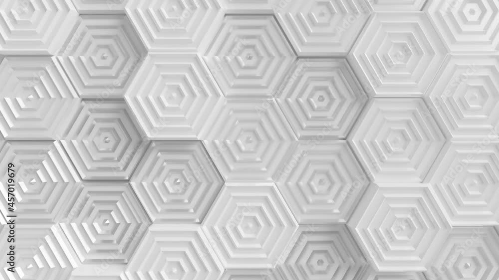 Sharp Hexagons Surface Loop 1 Silver x White: array of hexagons with ridged texture, in silver and white, moving randomly. Textured hexagons background. Flat lay. Seamless loop.
Sharp Hexagons Surface Loop 1 Silver x White: array of hexagons with ridged texture, in silver and white, moving randomly. Textured hexagons background. Flat lay. Seamless loop.