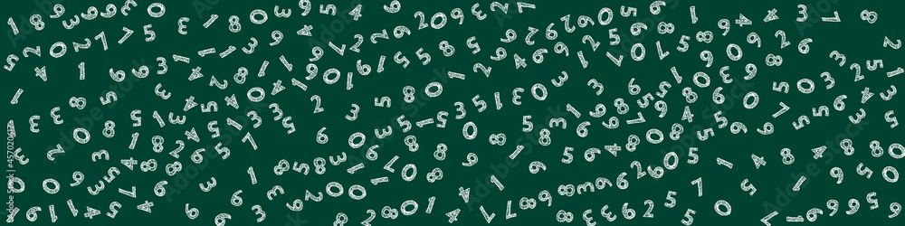 Falling handdrawn chalk numbers. Math study concept with flying digits. Ideal back to school mathematics banner on blackboard background. Falling numbers vector illustration. Falling handdrawn chalk numbers. Math study concept with flying digits. Ideal back to school mathematics banner on blackboard background. Falling numbers vector illustration.