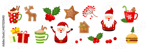 Christmas vector set, New Year decoration element collection isolated on white background. Winter holiday decoration