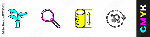 Set Plant breeding, Magnifying glass, Height geometrical figure and Atom icon. Vector