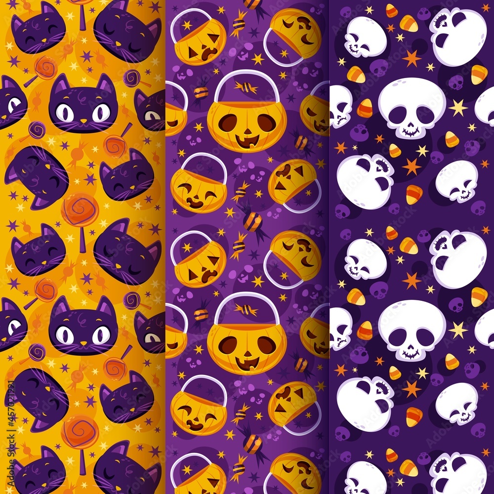 pumpkin skull cats flat halloween pattern collection vector design illustration pumpkin skull cats flat halloween pattern collection vector design illustration