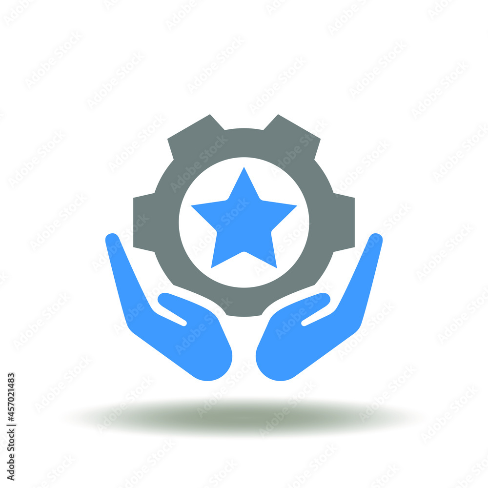 Vector illustration of carring palms holding a gear with star. Symbol a skills. Soft skill icon. Vector illustration of carring palms holding a gear with star. Symbol a skills. Soft skill icon.