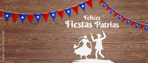 Felices Fiestas Patrias, 18 de septiembre, English translation : (Chile national holiday, 18 September) National Holidays Celebration Card.
