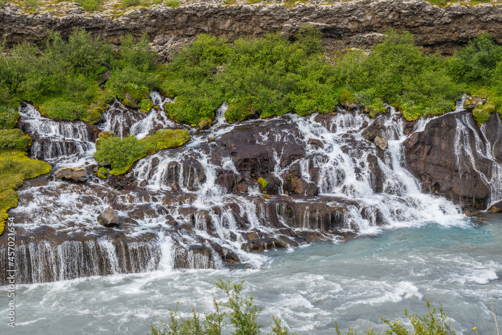 Obraz premium Hraunfossar waterfalls in borgarfjordur in Iceland