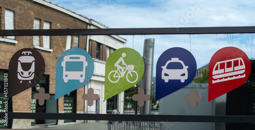 Le Havre, France - August 8, 2021: Advertising and promoting a combination of different means of transport