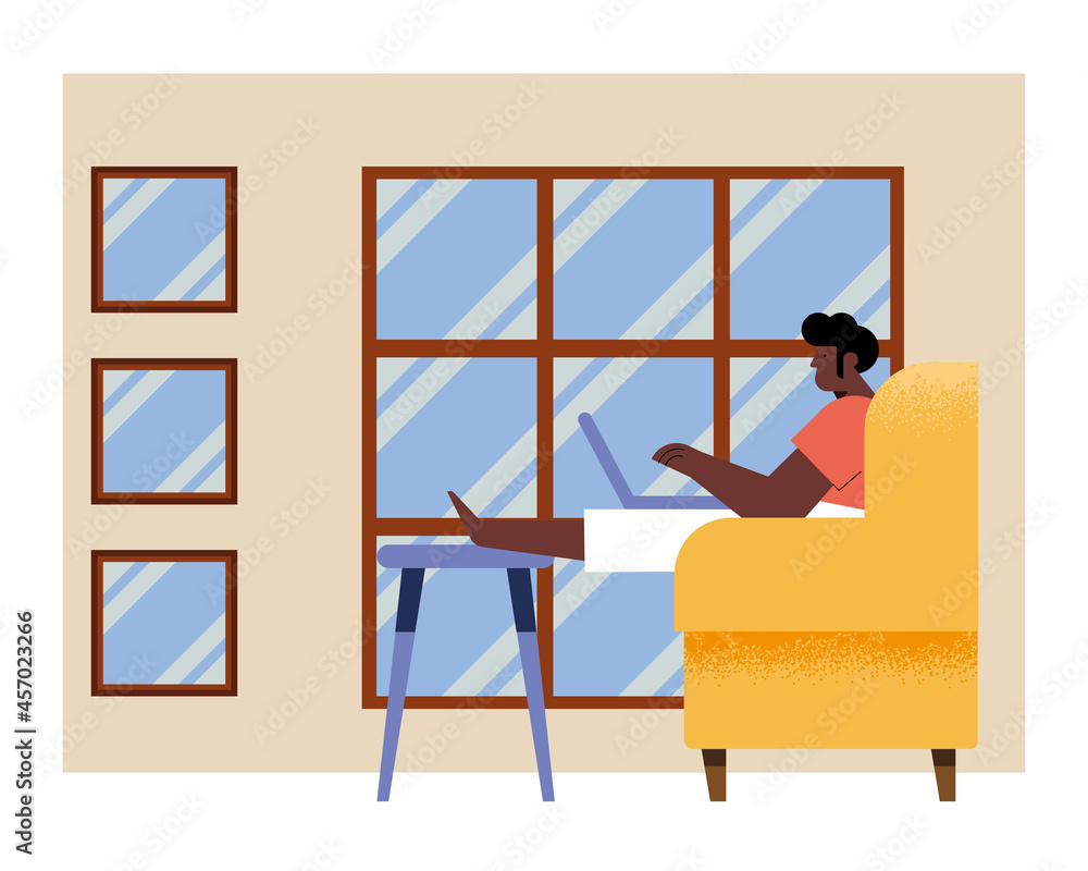 Fototapeta premium man with laptop in couch