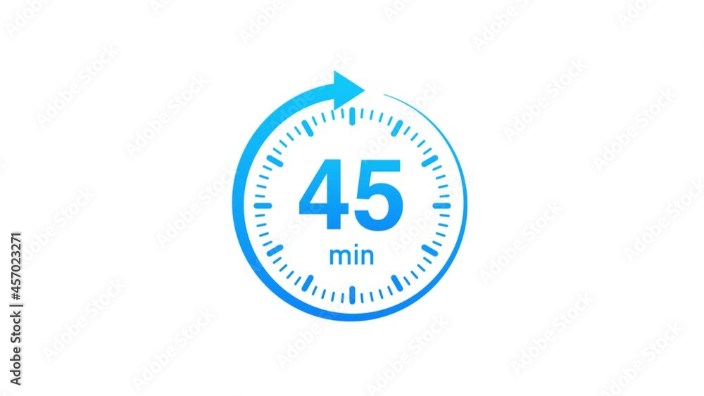 The 45 minutes, stopwatch icon. Stopwatch icon in flat style. Motion graphics The 45 minutes, stopwatch icon. Stopwatch icon in flat style. Motion graphics