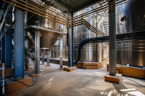 Large tanks for fermentation in the modern winery