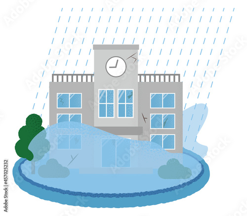 水害に遭う学校のベクターイラスト