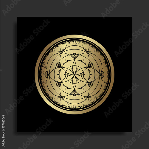 Luxurious Circle of life in engraving style, hand drawn, line art, luxury, celestial, esoteric, boho