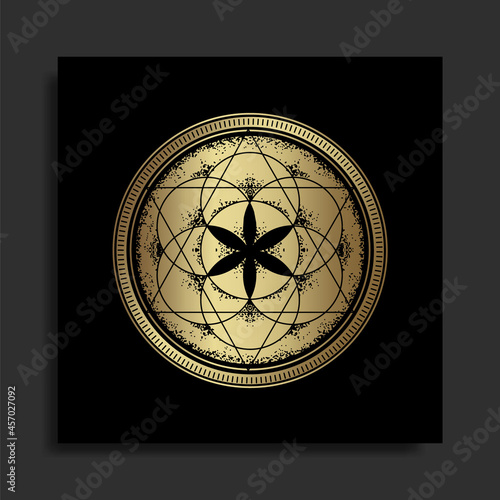 Ancient circle of life in engraving style, hand drawn, line art, luxury, celestial, esoteric, boho