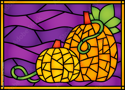 A pair of pumpkins in stained glass style
