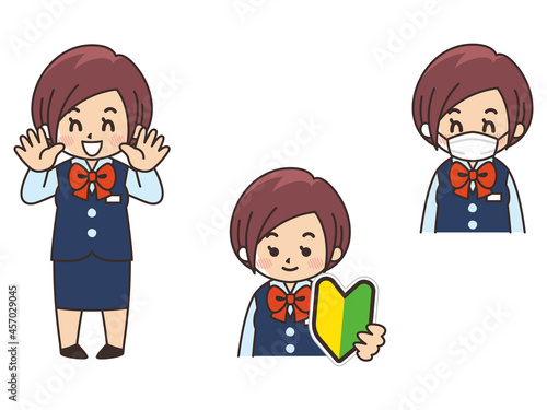 銀行員の女性　求人募集　初心者マーク　マスク着用