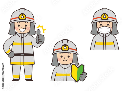 消防士の男性　求人募集　初心者マーク　マスク着用 © shintako