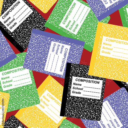 tossed school notebooks 4 ways vector repeat seamless pattern.
