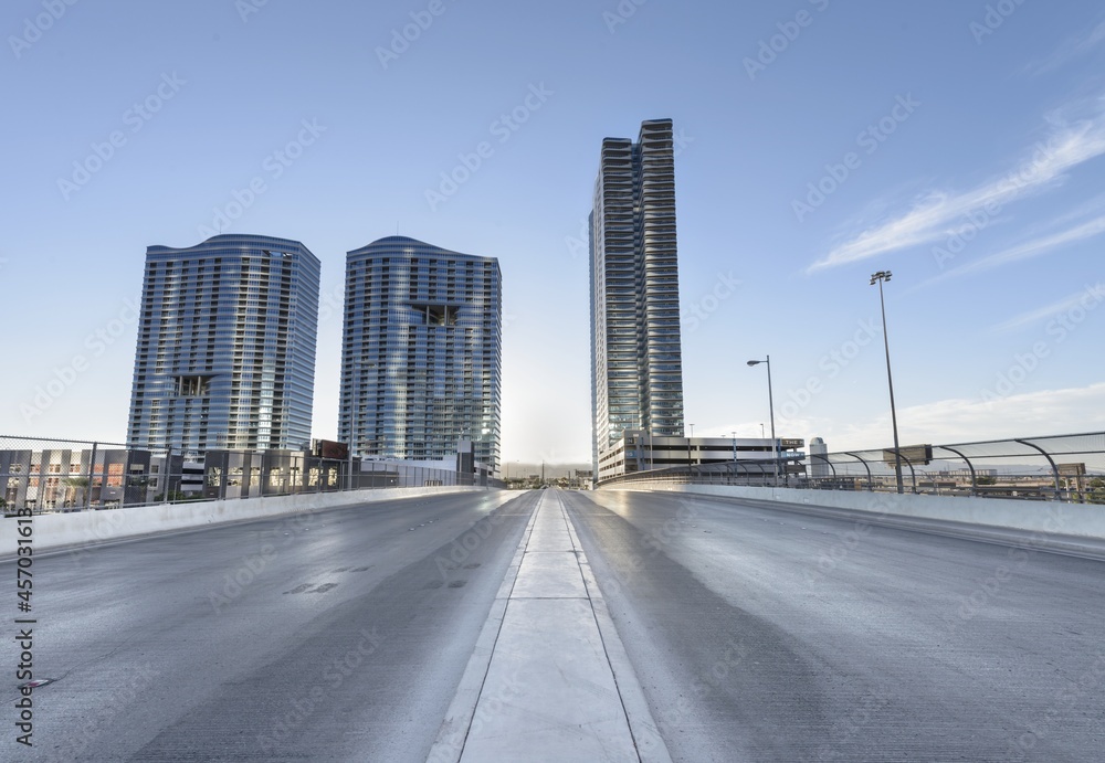 City architecture with modern buildings and road