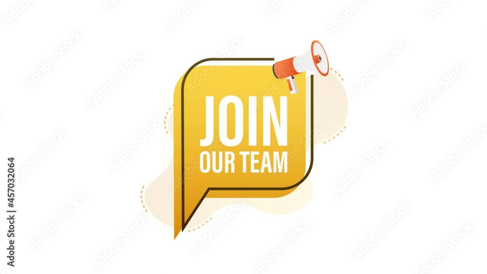 Megaphone label with join our team. Megaphone banner. Motion graphics Megaphone label with join our team. Megaphone banner. Motion graphics