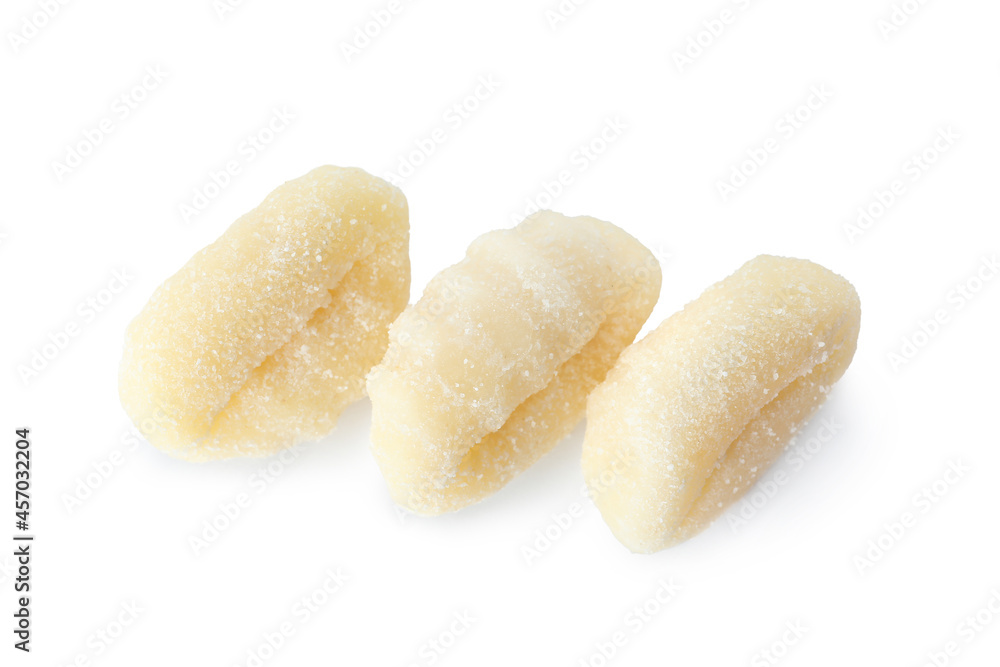Raw gnocchi on white background Raw gnocchi on white background