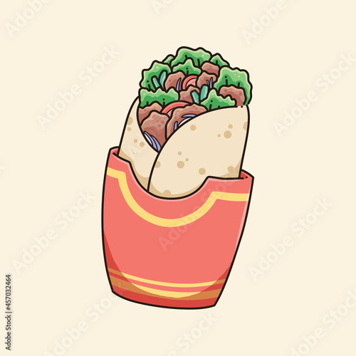 hand drawn cute kebab food illustration vector