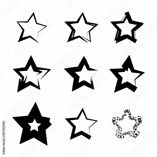 Brush stroke black ink star silhouette on white background. Freehand abstract paint. Vector illustration. Stock image.