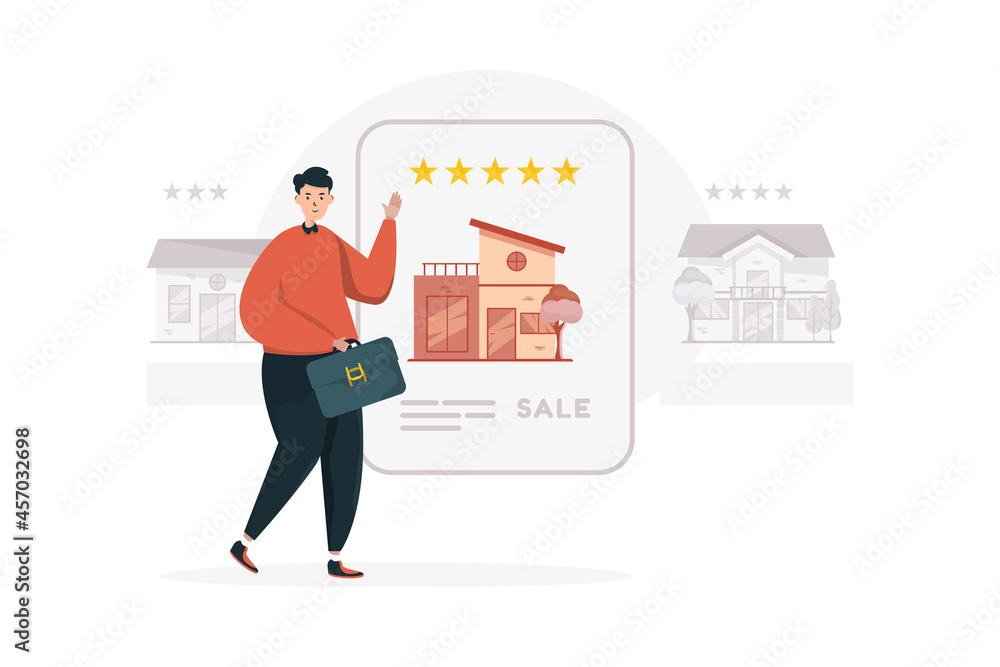 Fototapeta premium Property sales explain the best house for sale on illustration concept