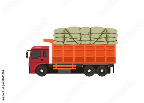 Over loaded truck. Side view. Simple flat illustration. .