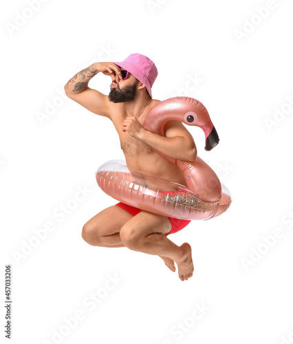 Jumping young man with infl...