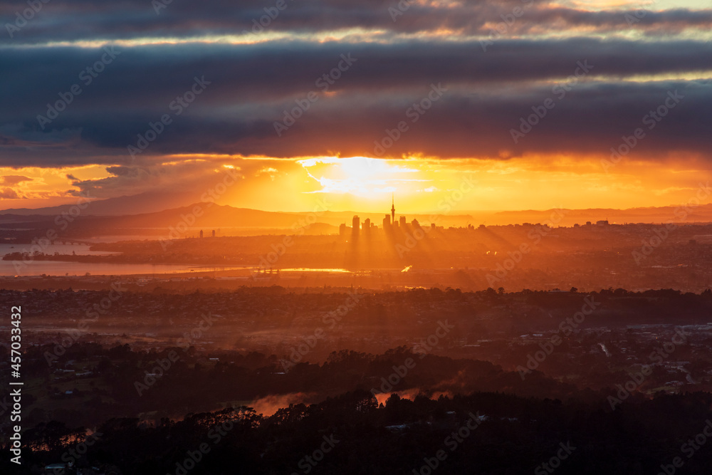 Auckland City and Waitematā Harbour at Dawn from Waitakere Ranges 