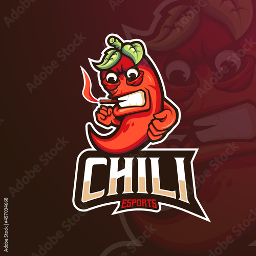 Chili Gaming Mascot Logo Design Illustration Vector