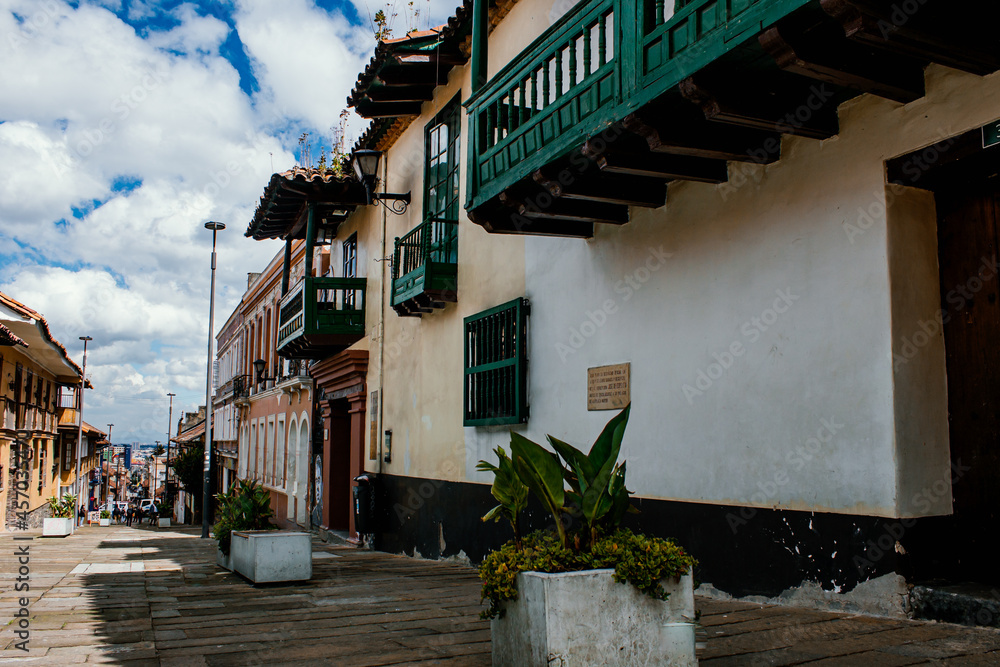 Colonial streets of the La Candelaria neighborhood on a sunny day, a place much visited by nationals and foreigners with different options for recreation and entertainment. September 14, 2021