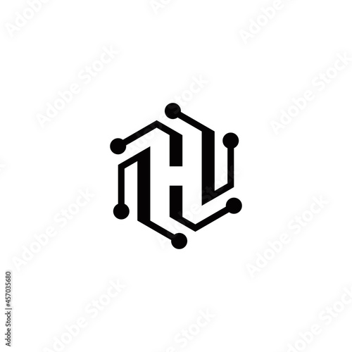h initial technology logo design vector template