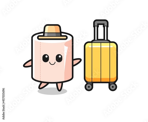 tissue roll cartoon illustration with luggage on vacation