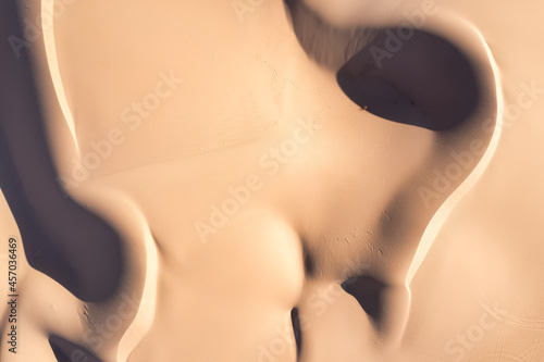 Top down view of sand dunes, aerial.