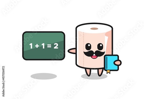 Illustration of tissue roll character as a teacher