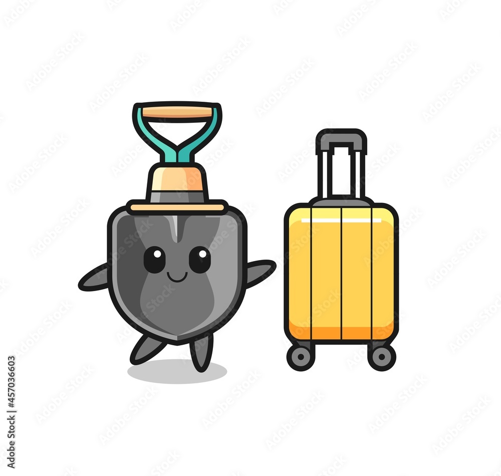shovel cartoon illustration with luggage on vacation shovel cartoon illustration with luggage on vacation