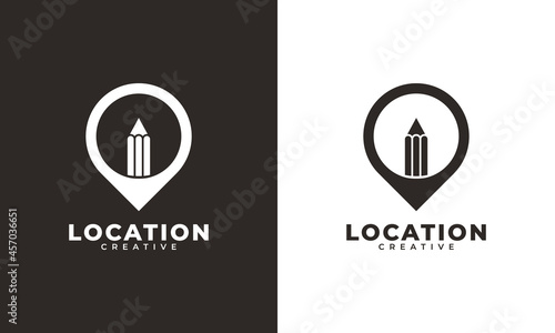 Creative Pin Location Logo. Pencil Combined with Point Map Icon Vector Illustration