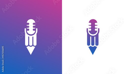 Creative Podcast Logo. Pencil Combined with Microphone Icon Vector Illustration