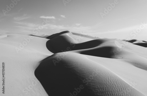 Imperial sand dunes near Yuma, black and white image. 