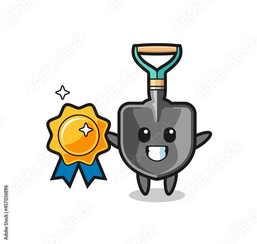 shovel mascot illustration holding a golden badge