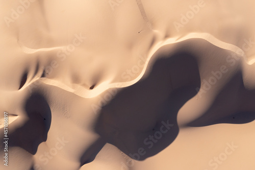 Top down drone view of sand dunes, aerial.