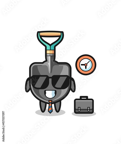 Cartoon mascot of shovel as a businessman